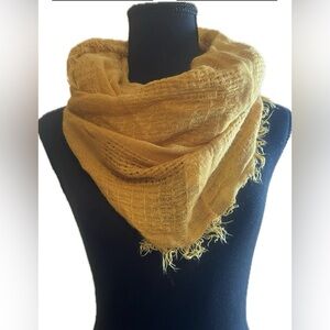 Mustard Acrylic Infinity Scarf with fringe- Women Accessory. One size fits all.